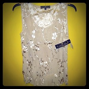 NWT Silky Beige Embroidered Floral Blouse
